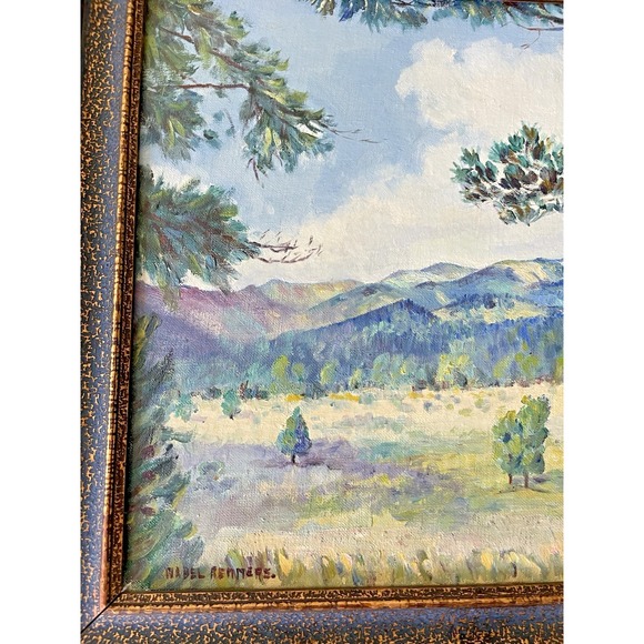 Vintage Mountains Wooded Landscape Oil Painting Framed 12"x16" Signed - Picture 4 of 12